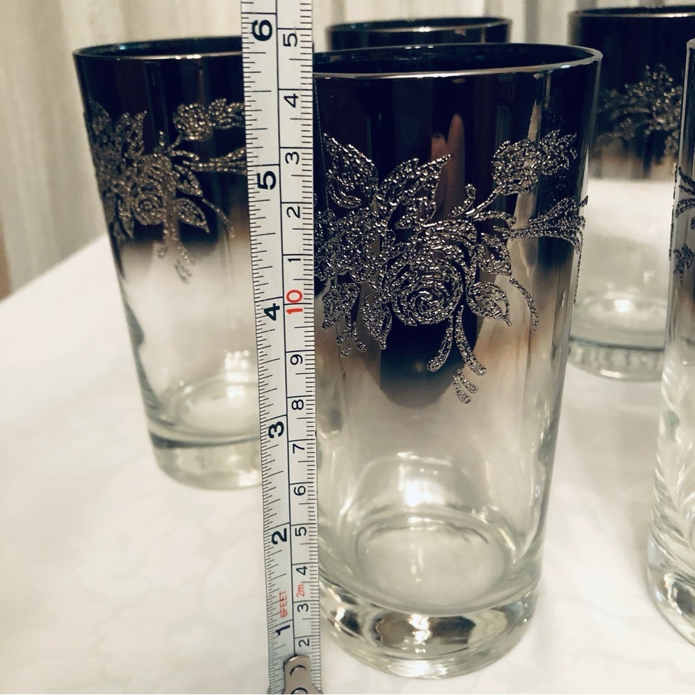 1970s Vitreon Queen’s Lustreware 6 Silver Platinum Mirror OmbreHighball Glasses - Picture 5 of 11